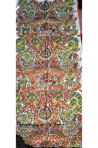 FRESCO SCARFS Πορτοκαλί Θιβετιανό μοτίβο Premium Silk Cardion Wrap