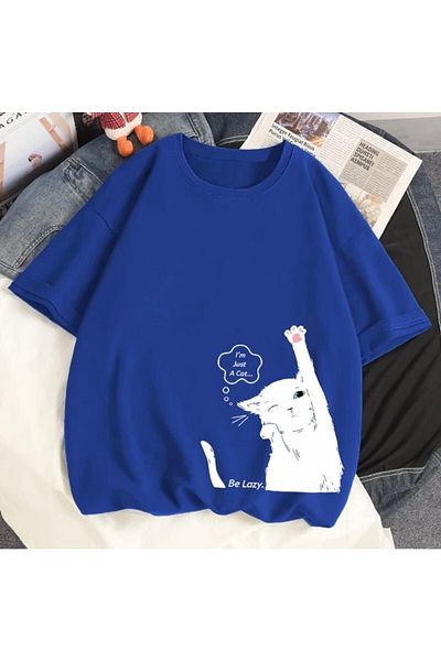 R20 Γυναικεία - Love And Cat Printed Brown Oversize T-shirt, Unisex Crew Neck