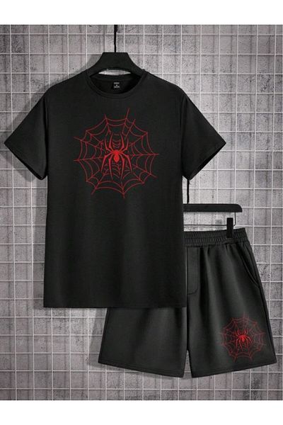 Moda Glo Λευκό Oversize Πράσινο Los Angeles ανδρικό μπλουζάκι και σορτς σετ - Crew Neck