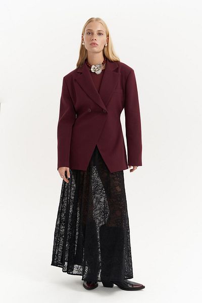MAİ COLLECTİON Allegany Burgundský kabát na sedenie v páse