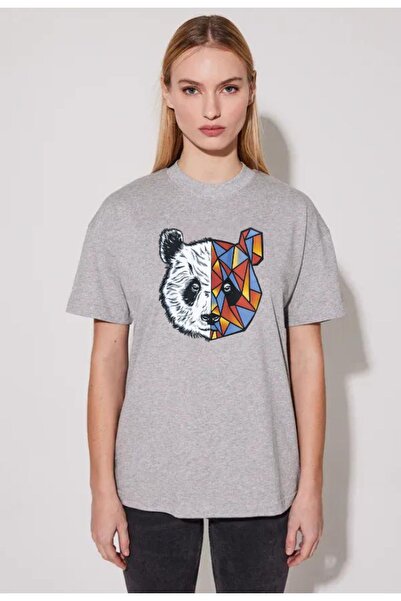 Moda Glo Panda Printed Oversize βαμβακερό μπλουζάκι, Trend Fashion T-shirt