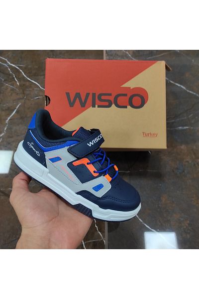 Wisco 2038 Navy Blue Gray Comfortable Boys' Shoes