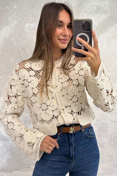 hotfas Beige Macrame Knitted Cardigan 3004