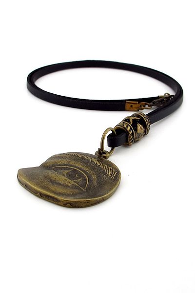 Solfera All Seeing Eye One Eye Antique Metal Black Leather Men's Necklace Q0913