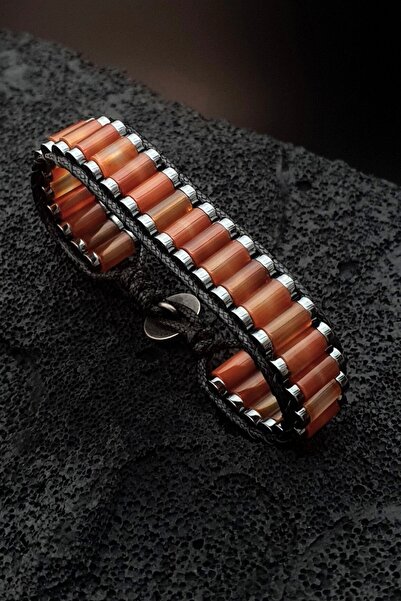 Natural Stone Bracelet, Orange Agate Cylinder Bracelet, Men's Bracelet, Women's Bracelet, Gift Bracelet,