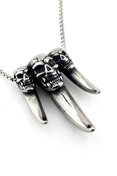 Solfera Skull Three Wolf Tooth Gothic Symbol Titanium Steel Men's Necklace Q0921