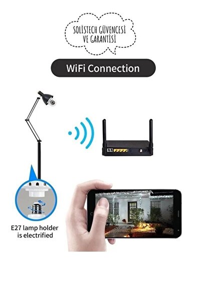 Solistech AMPUL KAMERA GECE GÖRÜŞLÜ HAREKET SENSÖRLÜ BEBEK İZLEME AKILLI Wİ-Fİ GÜVENLİK  360 HD KAMERA