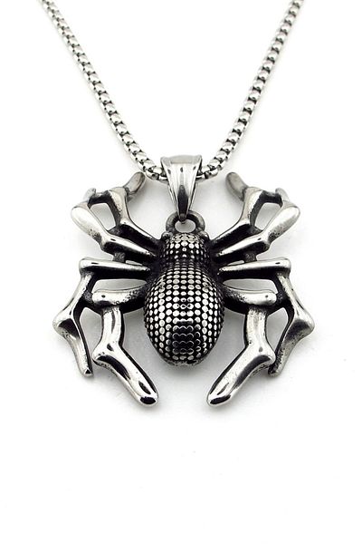 Solfera Spider Fluff Gothic Symbol Titanium Steel Men's Necklace Q0922