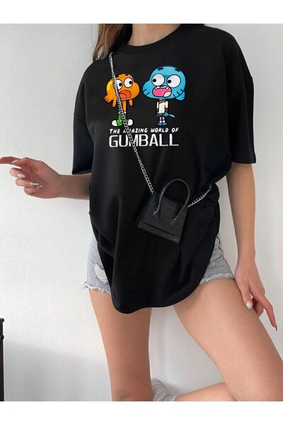 Genel Markalar Unisex Bisiklet Yaka Pamuk Oversize Boyfriend T-Shirt
