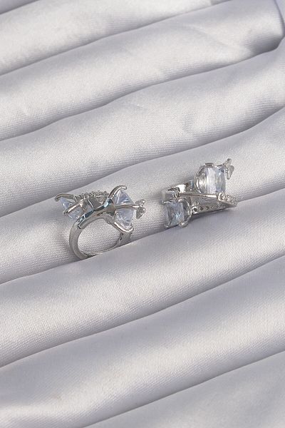 Skygo Silver Brass Huge Zircon Cubic Zirconia Crimped Butterfly Pattern Hoop Earrings - Tj-bkp9288
