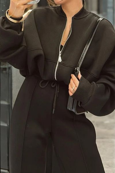 Flow Mi̇sseale 3 Thread Trousers Sweat Set with Stitching Detail on the Front