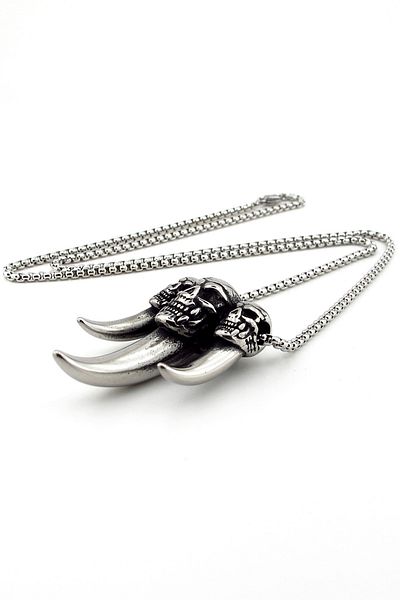 Solfera Skull Three Wolf Tooth Gothic Symbol Titanium Steel Men's Necklace Q0921