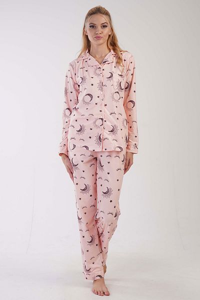 VİENETTA Women's Microwelsoft Marla All Button Long Sleeve Pajamas Suit , 307126