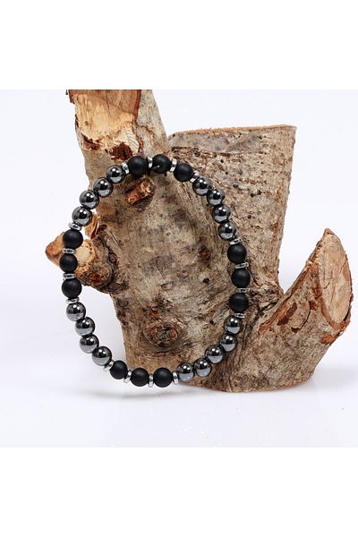 Taş Sandığı Matte Obsidian and Hematite Stone Bracelet - 6 mm