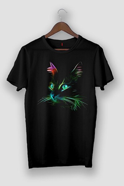 viptasarımtshirt Μπλουζάκι Marecash Unisex Μαύρο Χρώμα Γάτας Εικόνα Σχέδιο