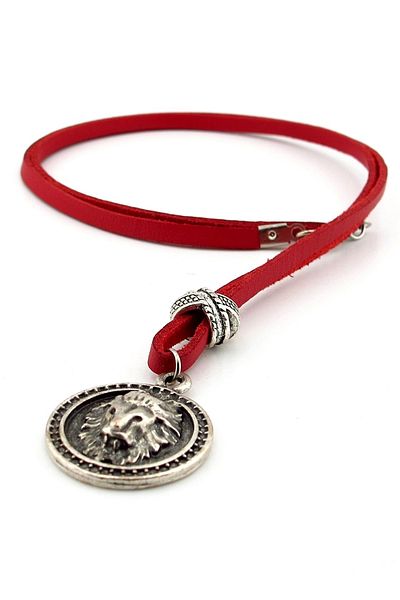Solfera Leo Zodiac Sign Leo Embossed Lion Metal Red Leather Men's Necklace Q0900