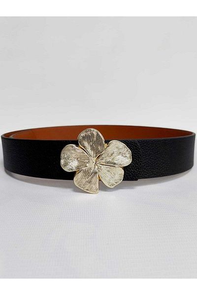 Kemerix Women's Gold Buckle Reversible Black-tan Belt