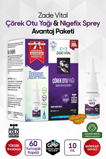 Zade Vital Çörek Otu Yağı 60 Kapsül + Nigefix Sprey 10 ml