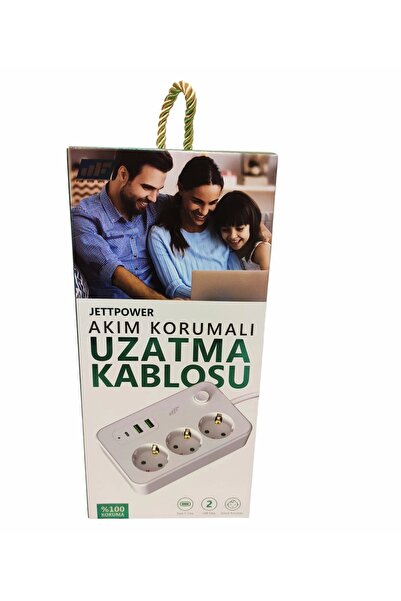 MF PRODUCT Jettpower Akım Korumalı Type-c 2 Usb’li 3’lü Grup Priz 2 M Uzatma Kablosu Beyaz