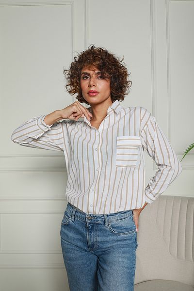 Butik Риза с двойни райета и един джоб, цвят млечен кафе 1500056