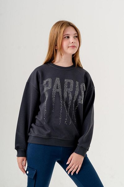 TRENDİMİZBİR Φούτερ Smoked Color Girl's Paris Written Stone Λεπτομερής φούτερ