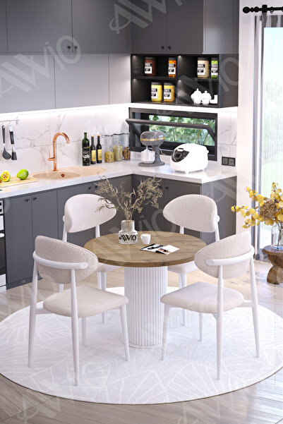 AVVİO Marco Bohem Ayak Beyaz Polo Sandalye 90x90 Mutfak Masa Sandalye Takımı