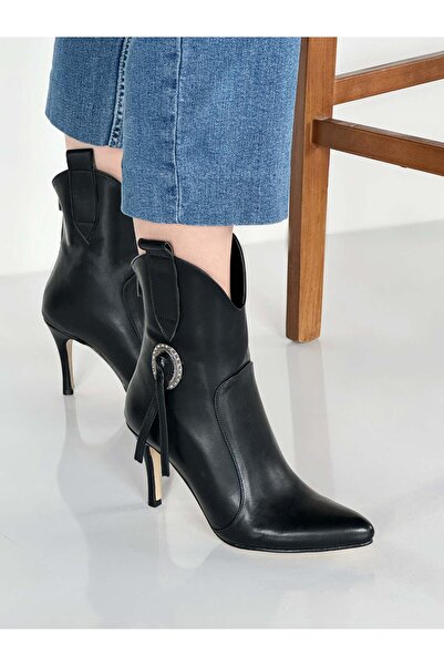Cudo Siyah Arkadan Fermuarlı Sıcak İç Astarlı Topuklu Bot
