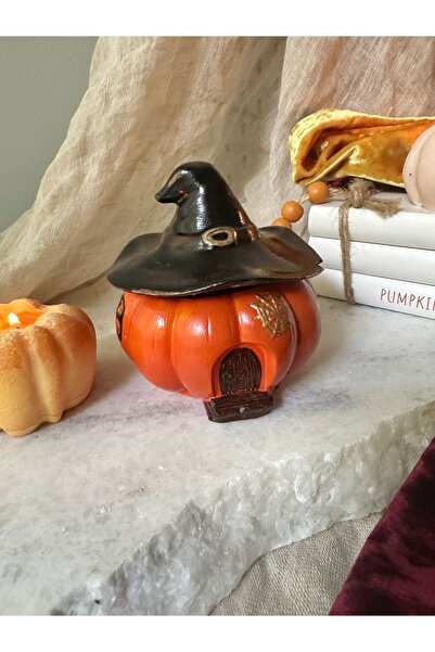 evdeki atölyem Şapkalı Kabak biblo /Dekoratif balkabağı Şapkalı mumluk ,kabak...