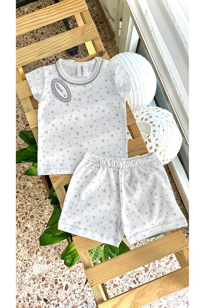 Happy Moon Bebek Giyim Unisex Yazlık Ikili Takım Kısa Kol Üst Şort %100 Pamuk...