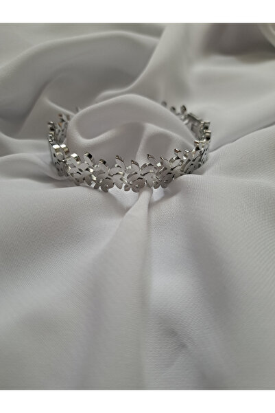 Star Shine Yaprak Detaylı Gümüş Kelepçe