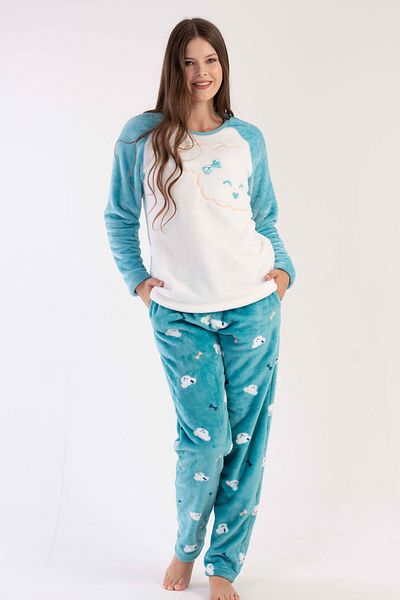 VİENETTA Women's Welsoft Long Sleeve Pocket Pajama Set, 303090