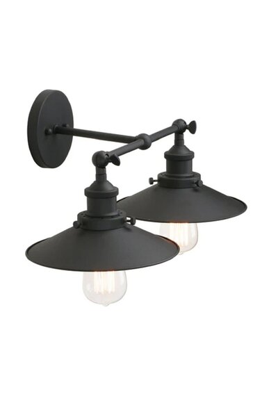 RİOLİGHT Vintage Retro Rustic 2Xe27 Black Movable Headboard Mirror Above Wall Sconce - 1 Piece Price