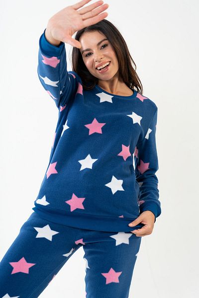 VİENETTA Women's Fleece Long Sleeve Pajama Set, 209022