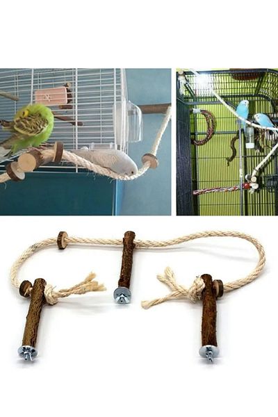 Alyones Parrot Wooden Perch Stand - Hanging Climbing Hammock Swing & Training Toy