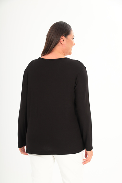 Şans Women's Plus Size Black Collar and Front Stone Print Detailed Blouse 65N38430