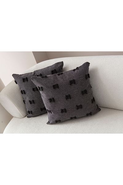 Ottoson 2-Piece Decorative Polka Dot Linen Fabric Throw Pillow Cover 43X43 Black
