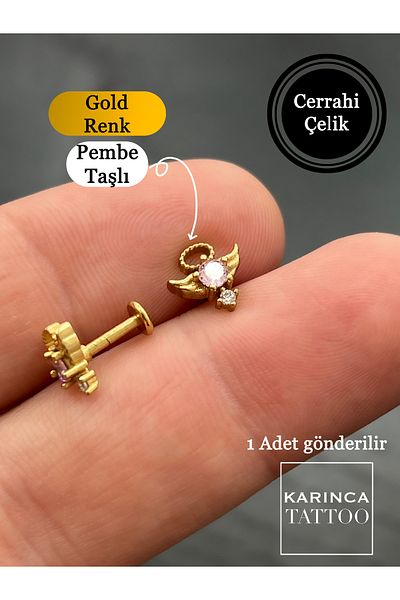 Karınca Piercing Zircon Stone Angel Winged Helix - Cartilage Tragus Piercing Surgical Steel Ear Earring