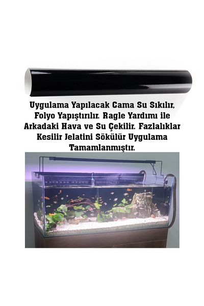ESEMİZ Black Piano Black Background Aquarium Back - with Air Duct Ragle and Utility Knife Gift (150Cmx50Cm)