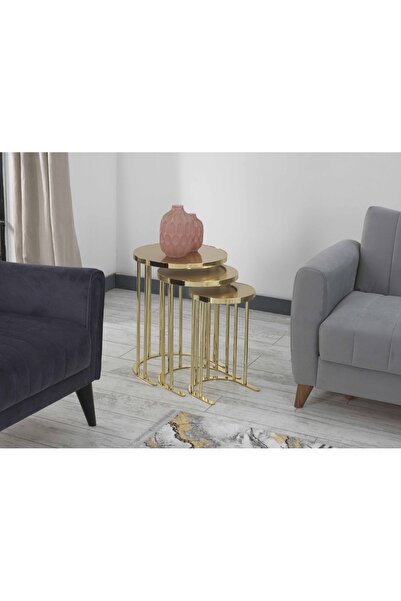 since 2023 blanche atelier PREMİUM Zigon Sehpa & Yan Sehpa 3'lü Yuvarlak Sehp...