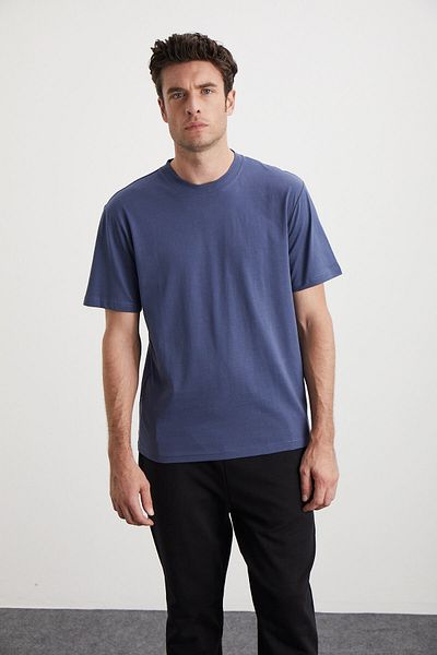 GRIMELANGE Tricou pentru bărbați Cultıvated, 3 piese, cu textura groasă, obișnuit, 100% bumbac organic Ind/verde/gri