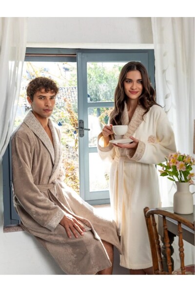Özdilek Σετ οικογενειακό μπουρνούζι Phlox Bamboo - Κρεμ Μπεζ Özdilek