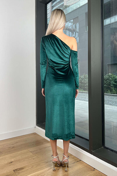 khar Σμαραγδένιο Πράσινο Φόρεμα Layla One Shoulder Velvet