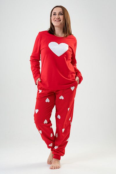 VİENETTA Cotton Women's Plus Size Long Sleeve Pajama Suit, 203024