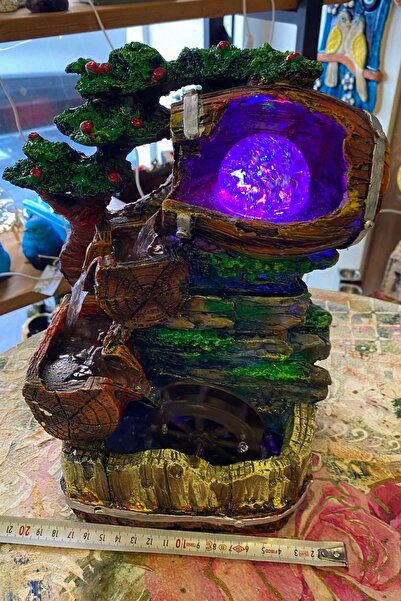 RaHan Feng Shui Su Şelalesi Akan Su Objesi Doğa Çok Renk Işık Küre Fıçı