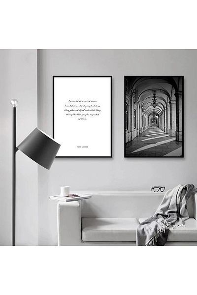 Linacci Double Black Metal Framed Architectural Motto Written Glass Table Set