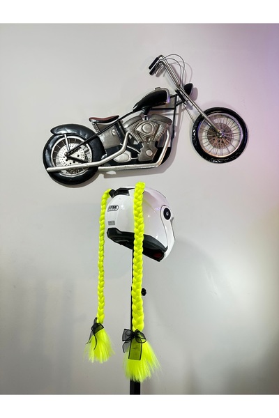 Butik Motor & Motosiklet Uyumlu Neon Sarı Çift Örgülü Saç Kask Dış Aksesuarı