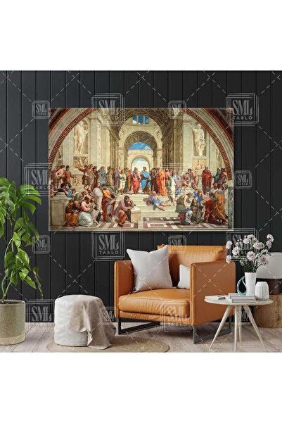 SML TABLO Atina Okulu Tablosu Antik Yunan Mitolojisi Raffaello Rönesans Yatay Kanvas Tablo