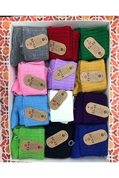 elze socks Kadın Yün Kıvrık Bot Çorap 12'li Asorti