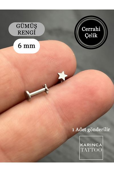 Karınca Piercing Star Piercing - 6 mm Surgical Steel, Anti-Tarnish Forward Helix Flat Conch Tragus