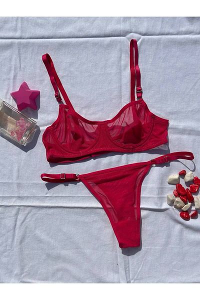 BLUE AVCI LINGERIE Set de bralet din tul cu sârmă roz fucsia
